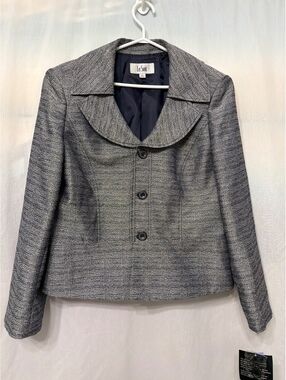 NWT Le Suit Tweed Blazer Navy Blue and White Size 18